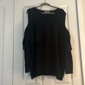 Adorable ruffled open shoulder sweater